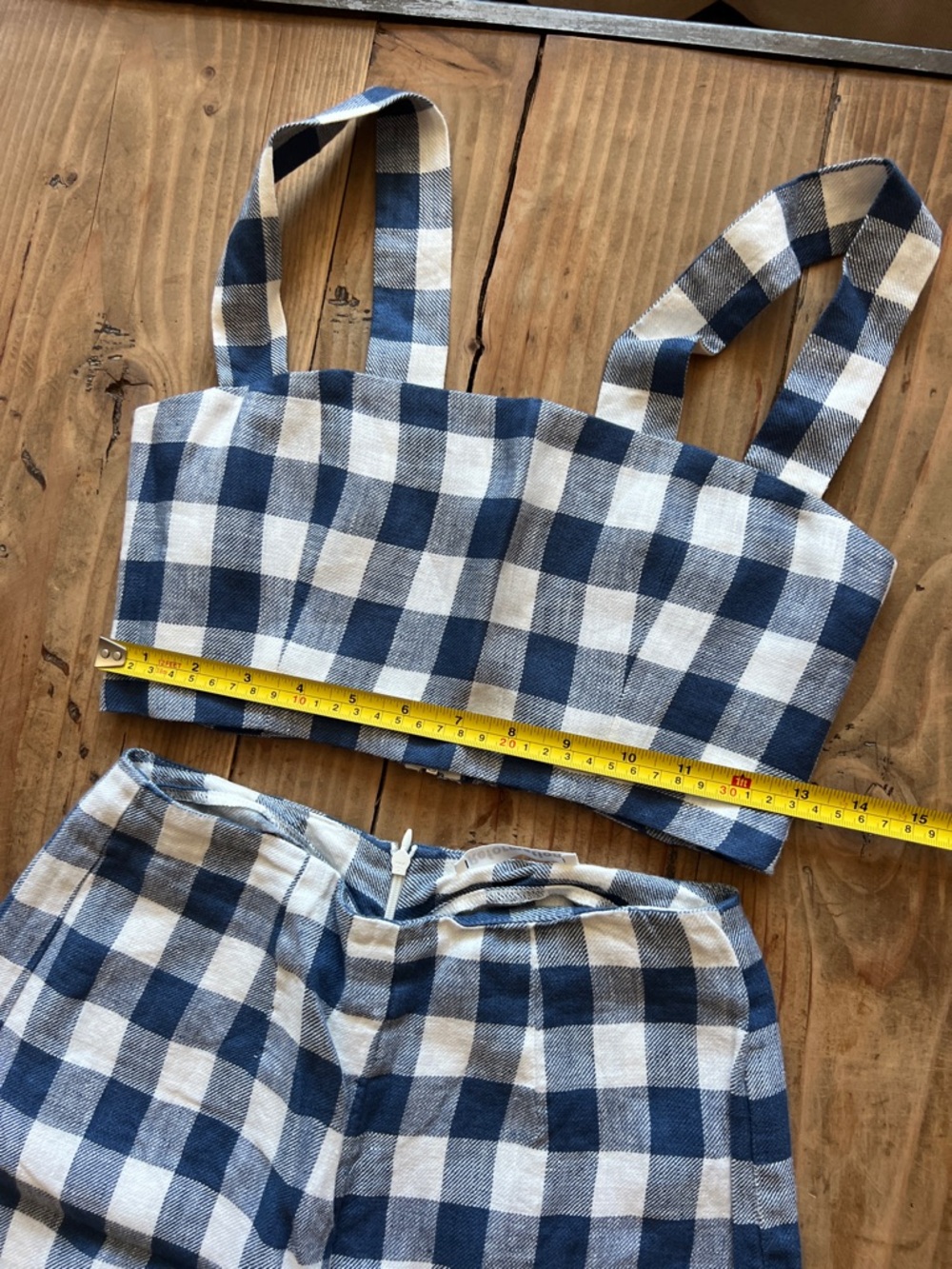Reformation Blue and White Gingham Two-Piece Linen Top & Pant Set (Size S) - Picture 5 of 7